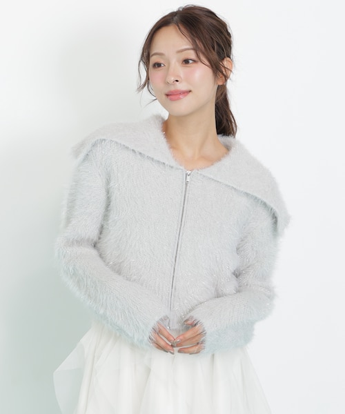 Kラメフェザービッグカラーニットブルゾン ジルバイジルスチュアート JILL by JILLSTUART ラメフェザービッグ