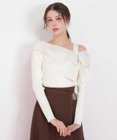 アシメリボンニット