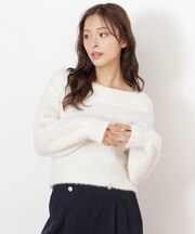 フィルムラメオフショルニット