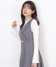 袖ボタンリブニット