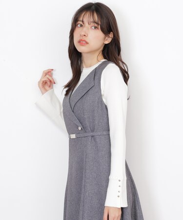 袖ボタンリブニット