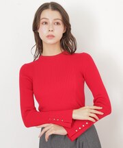 袖ボタンリブニット