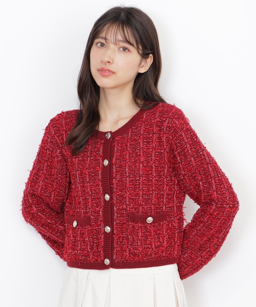 ラメツイードニットカーディガン