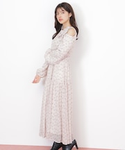 小花柄ボウタイワンピース