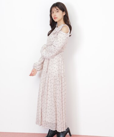 小花柄ボウタイワンピース