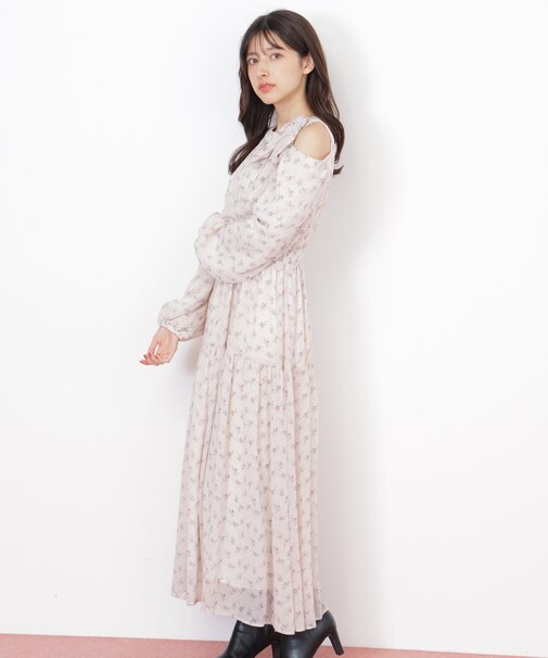 小花柄ボウタイワンピース