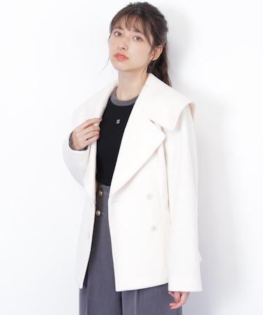 ビジュー釦ビッグカラーショートコート