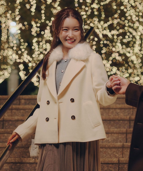ジャケット・アウター k0071piu1uguale3 FAKE FAR WRAP COAT フェイクファー衿付ジャケット｜ジルバイジルスチュアートの通販
