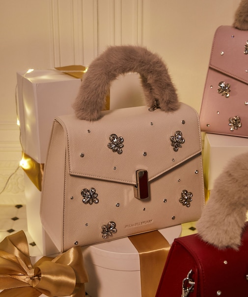 ランダムビジューファーハンドルバッグ