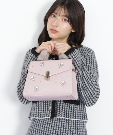 ランダムビジューファーハンドルバッグ