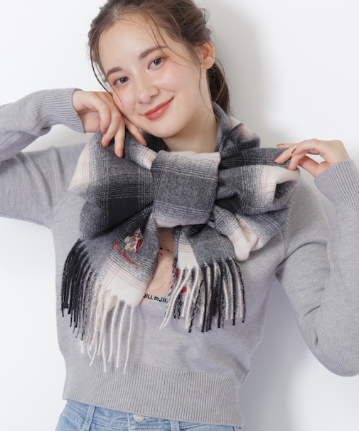 ＜BEARシリーズ＞Holidayベア刺繍チェックストール