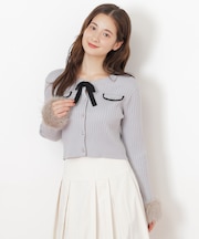 袖フェイクファーカーデトップス