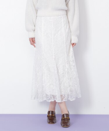 モール刺繍レースマーメイドスカート