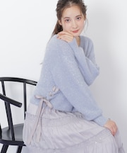 サイドリボンフィルムフェザーニット