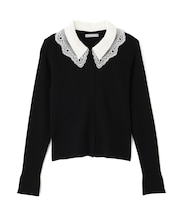 レース衿レイヤードニット