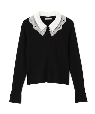 レース衿レイヤードニット