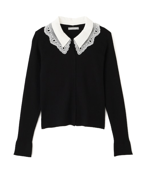 レース衿レイヤードニット