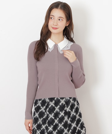 レース衿レイヤードニット