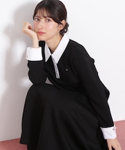 ポロ衿カットソーフレアワンピース