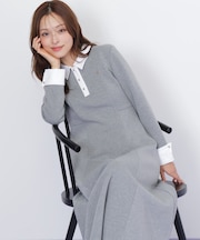 ポロ衿カットソーフレアワンピース