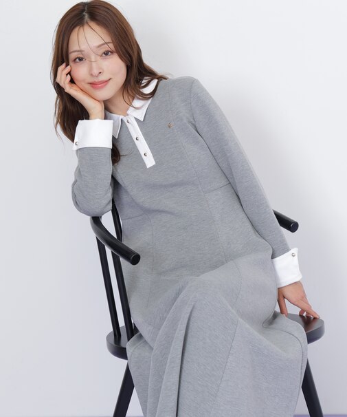 ポロ衿カットソーフレアワンピース