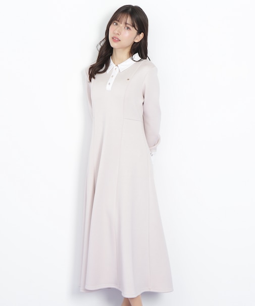 ポロ衿カットソーフレアワンピース