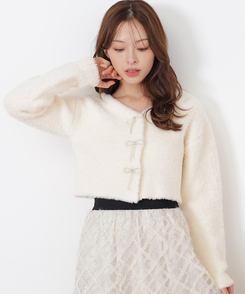 リボンビジューフェザーカーディガン