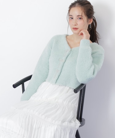 リボンビジューフェザーカーディガン