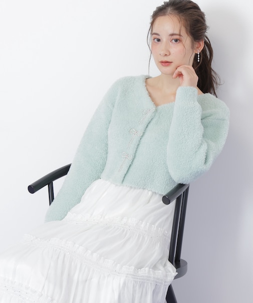 リボンビジューフェザーカーディガン