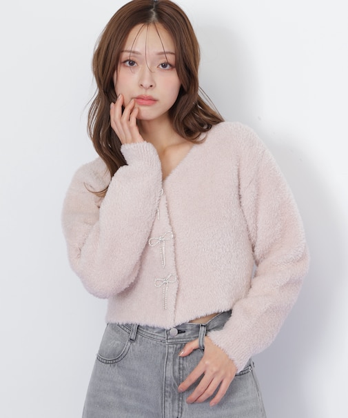 リボンビジューフェザーカーディガン