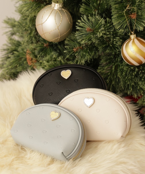 エンボスハートポーチ