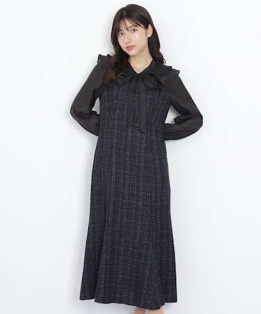 ブラウスドッキングツィードワンピース
