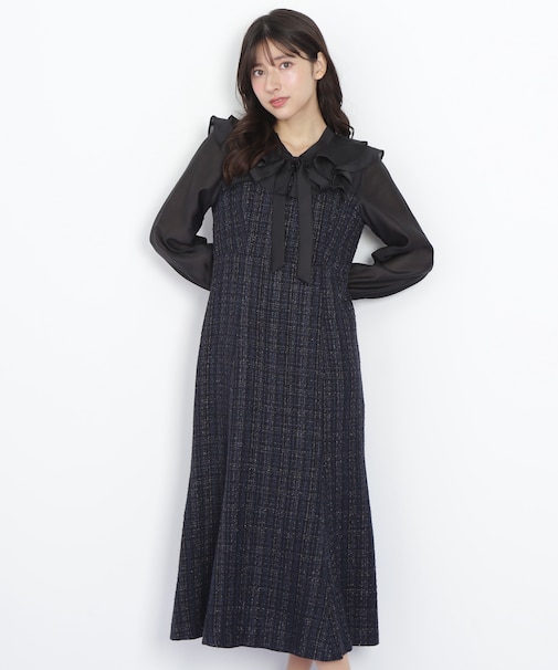 ブラウスドッキングツィードワンピース