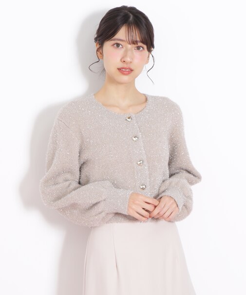 ハートボタンラメフェザーカーディガン