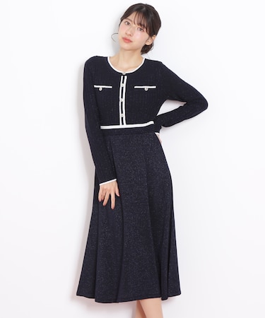 ラメツイード配色ニットワンピース