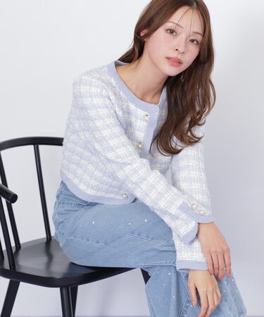 ラメミックスツィードニットジャケット