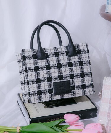 ツイードチェックトートバッグ