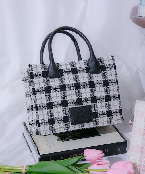 ツイードチェックトートバッグ