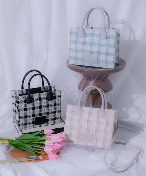 ツイードチェックトートバッグ