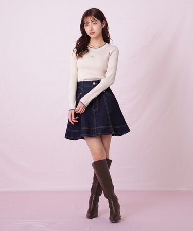 ハートボタンフレアミニスカート