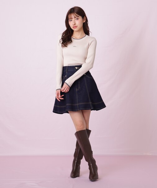 ハートボタンフレアミニスカート