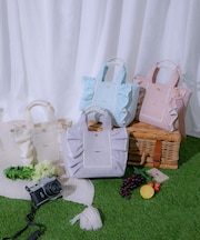 パステルツイードフレームフリルトートバッグ