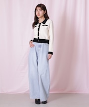 リボン加工カーブパネルデニムパンツ