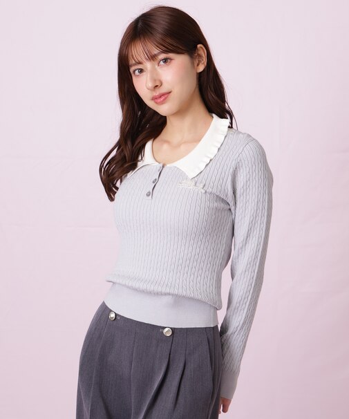 ビジューロゴケーブルニット