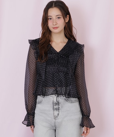 プリーツフリルブラウス