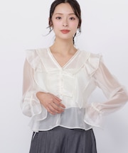 プリーツフリルブラウス