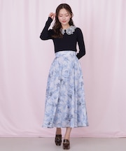シアーアートフラワープリントスカート