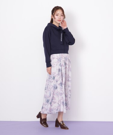 シアーアートフラワープリントスカート