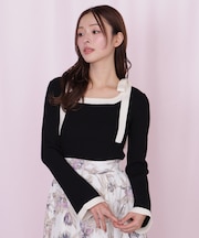 肩リボン配色ニット