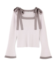 肩リボン配色ニット